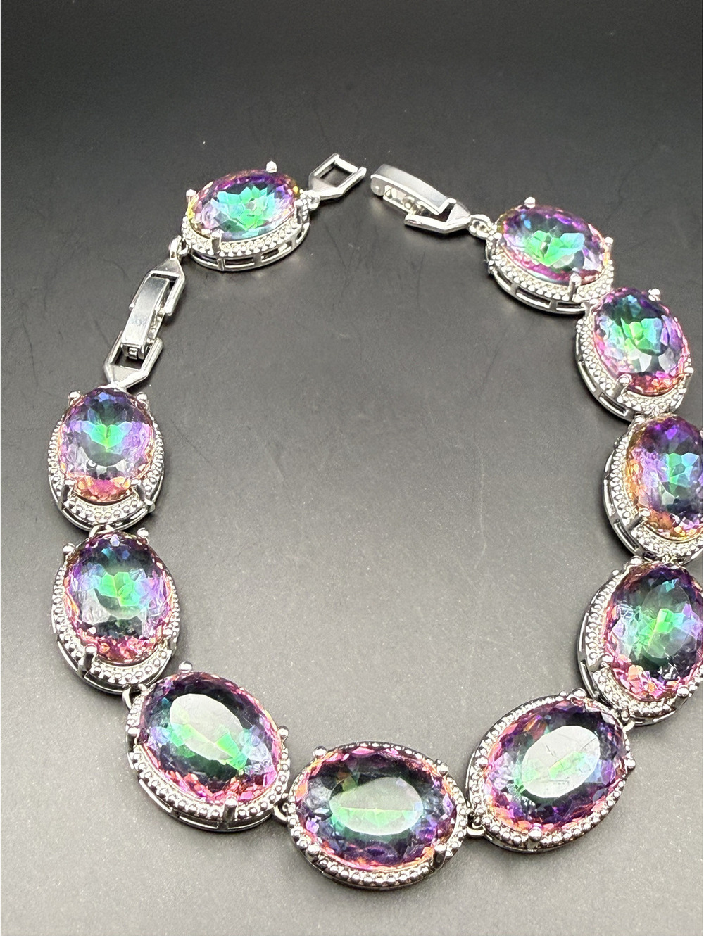 candy+clover elite pink green aurora crystal 14k white gold plated bracelet